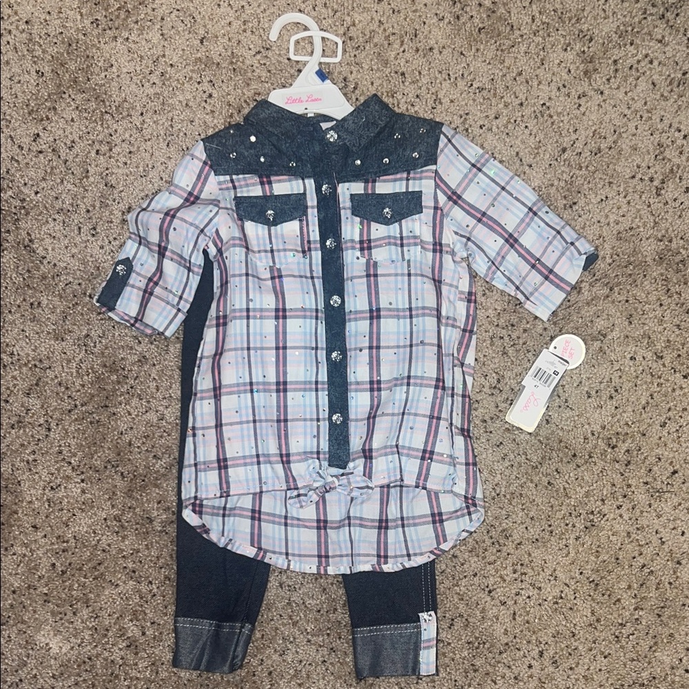 Youngland Plaid Shirt with Denim Details